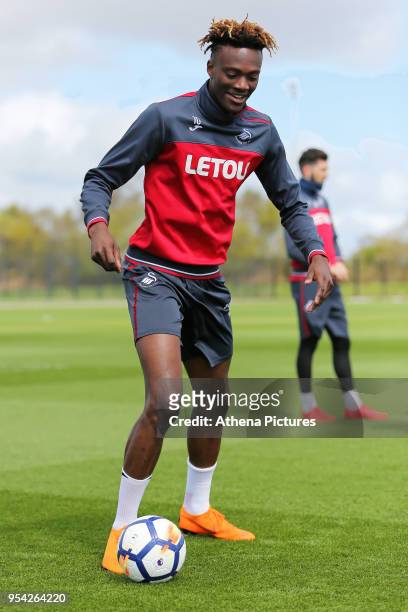 Tammy Abraham in action during the Swansea City Training at The Fairwood Training Ground on May 02, 2018 in Swansea, Wales.