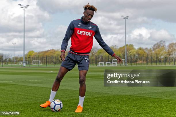 Tammy Abraham in action during the Swansea City Training at The Fairwood Training Ground on May 02, 2018 in Swansea, Wales.