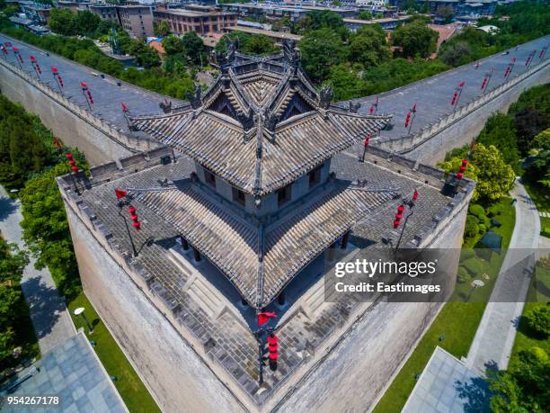 aerial view of xi'an city wall, china - fortified wall stock pictures, royalty-free photos & images