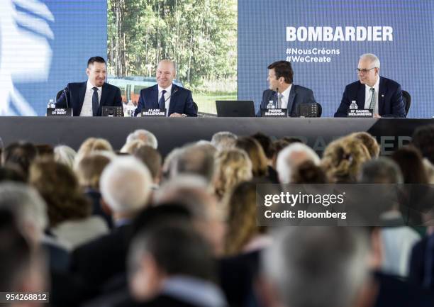 John Di Bert, chief financial officer of Bombardier Inc., from left, Alain Bellemare, president and chief executive officer of Bombardier Inc.,...
