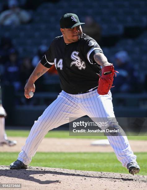 Bruce Rondon of the Chicago White Sox pitches against the Seattle Mariners at Guaranteed Rate Field on April 25, 2018 in Chicago, Illinois. The...