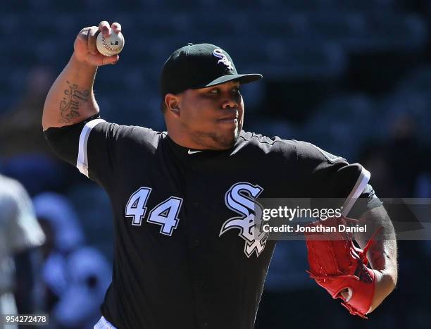 Bruce Rondon of the Chicago White Sox pitches against the Seattle Mariners at Guaranteed Rate Field on April 25, 2018 in Chicago, Illinois. The...