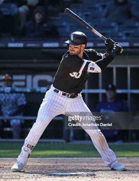 Nicky Delmonico of the Chicago White Sox bats against the Seattle Mariners at Guaranteed Rate Field on April 25, 2018 in Chicago, Illinois. The...