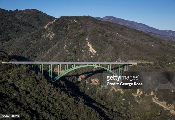 The Cold Spring Canyon Arch Bridge on Highway 154 is viewed in this aerial photo taken on March 27 near Santa Ynez, California. Because of its close...
