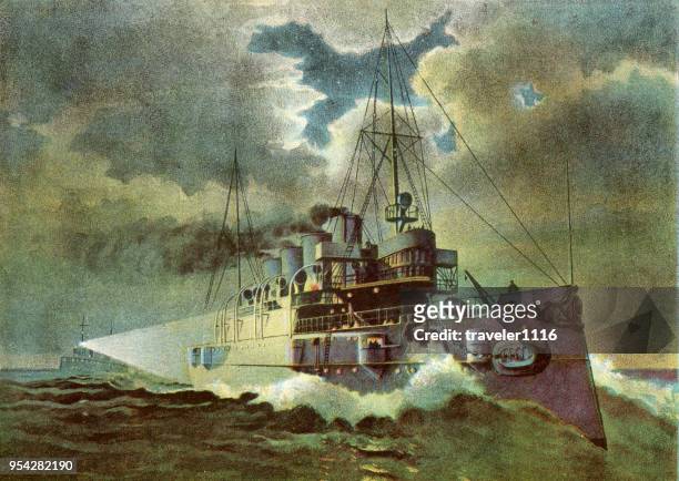 uss columbia 1899 - world war i stock illustrations