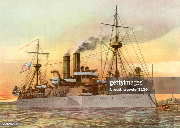 stockillustraties, clipart, cartoons en iconen met uss maine vanaf 1899 - battle ship