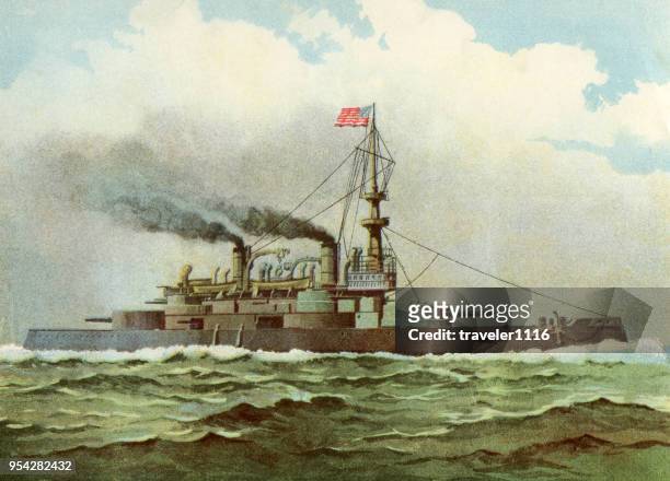 uss oregon going to cuba from 1899 - boxer rebellion stock illustrations