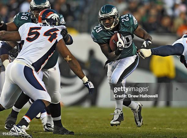 Running back LeSean McCoy of the Philadelphia Eagles runs the ball during the game against the Denver Broncos on December 27, 2009 at Lincoln...