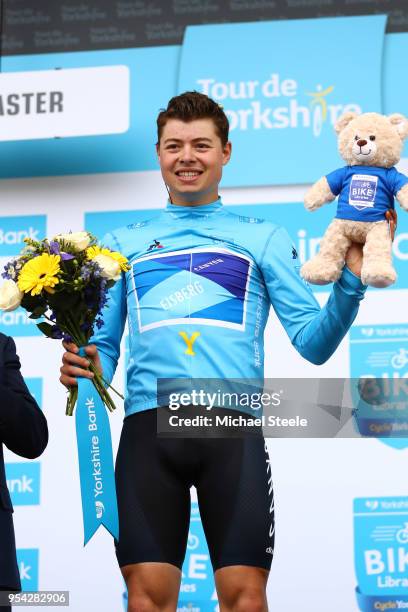 Podium / Harry Tanfield of Great Britain and Team Canyon Eisberg / Blue Overall Leader Jersey / Celebration / Flowers / during the 4th Tour of...