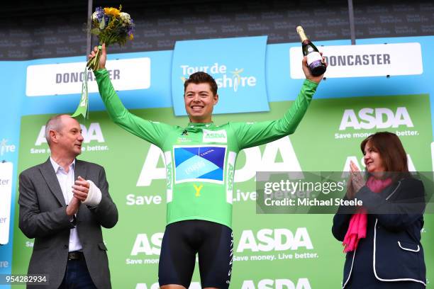 Podium / Harry Tanfield of Great Britain and Team Canyon Eisberg / Green Point Jersey / Celebration / Flowers / during the 4th Tour of Yorkshire...