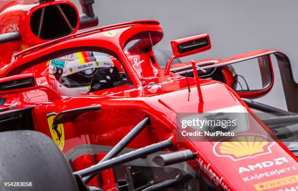 Sebastian Vettel of Germany and Scuderia Ferrari driver goes during the practice session at Azerbaijan Formula 1 Grand Prix on Apr 27, 2018 in Baku,...