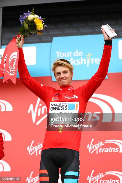 Podium / Michael Cuming of Great Britain and Team Madison Genesis / Red Mountain Jersey / Celebration / Flowers / during the 4th Tour of Yorkshire...