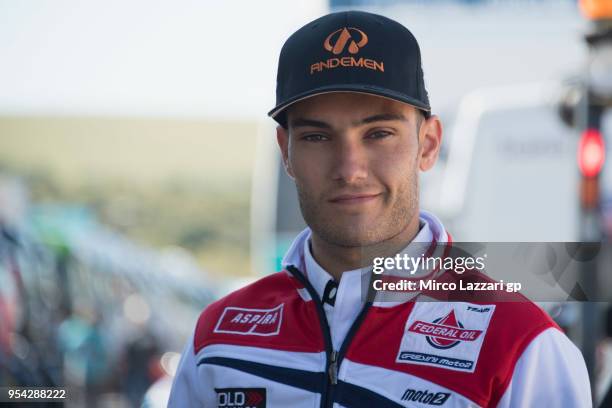 Jorge Navarro of Spain and Federal Oil Gresini Moto2 smiles in paddock during the MotoGp of Spain - Previews at Circuito de Jerez on May 3, 2018 in...
