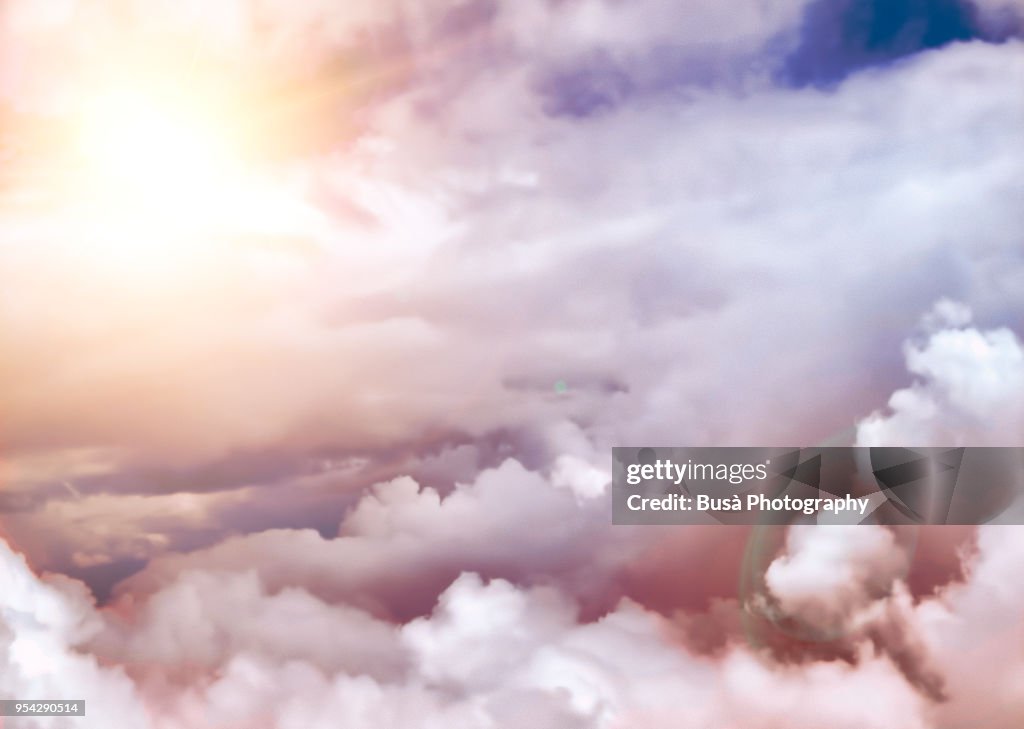 Clouds at sunset, view from aircraft