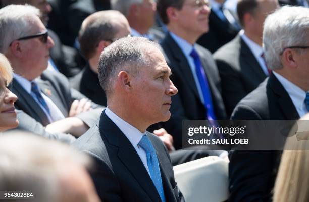 Environmental Protection Agency Administrator Scott Pruitt attends the National Day of Prayer ceremony hosted by US President Donald Trump in the...