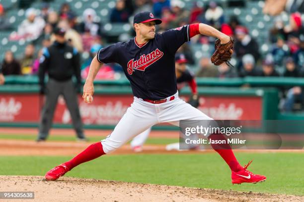 Relief pitcher Matt Belisle of the Cleveland Indians pitches during the sixth inning against the Seattle Mariners at Progressive Field on April 28,...