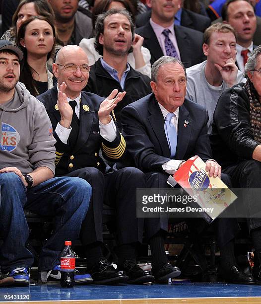 Fire Commissioner Salvatore Cassano and Mayor Michael Bloomberg attend the Chicago Bulls vs New York Knicks game at Madison Square Garden on December...