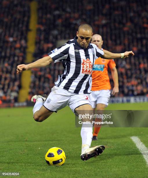 Peter Odemwingie of West Bromwich Albion in action during the Barclays Premier League match between West Bromwich Albion and Blackpool at The...