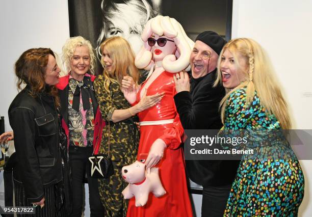 Alice Temperley, Ellen von Unwerth, Claudia Schiffer, Pandemonia, Sascha Lilac and Meredith Ostrom attend a private view of photographer Ellen von...