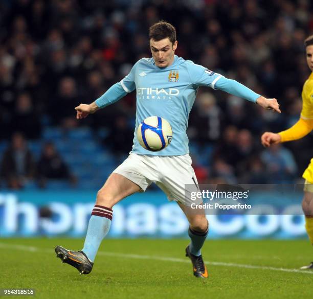 Adam Johnson of Manchester City in action during the FA Cup sponsored by E.On 3rd Round Replay match between Manchester City and Leicester City at...