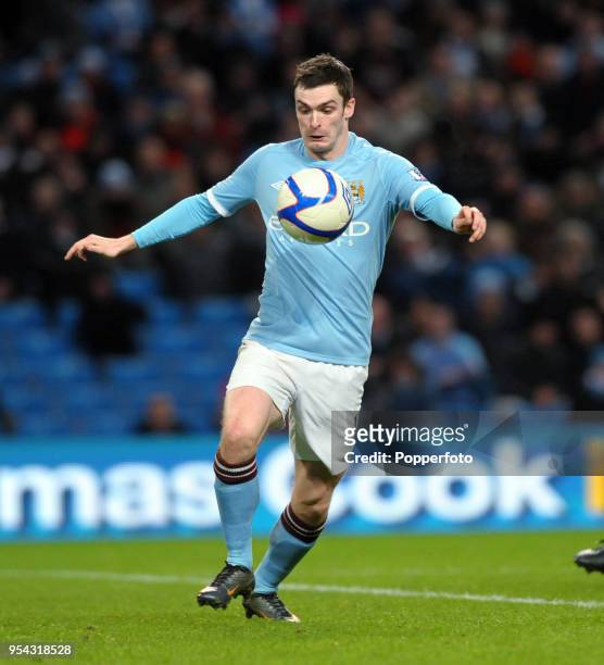 Adam Johnson of Manchester City in action during the FA Cup sponsored by E.On 3rd Round Replay match between Manchester City and Leicester City at...