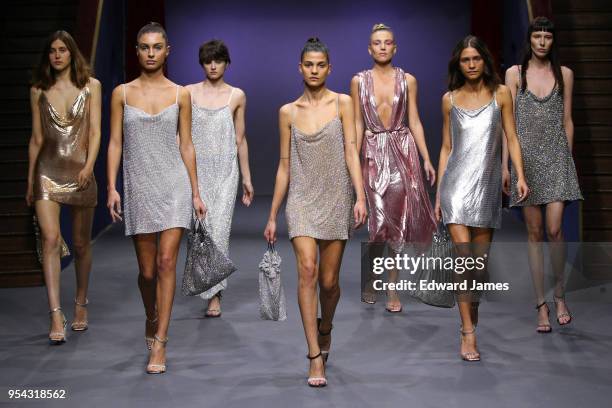 Model walks the runway during the Mach & Mach fashion show at Mercedes-Benz Fashion Week Tbilisi on May 3, 2018 in Tbilisi, Georgia.