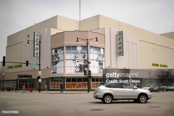 Signs advertise the closing of a Sears store on May 3, 2018 in Chicago, Illinois. The store, which opened in 1938, is the city's last remaining Sears...