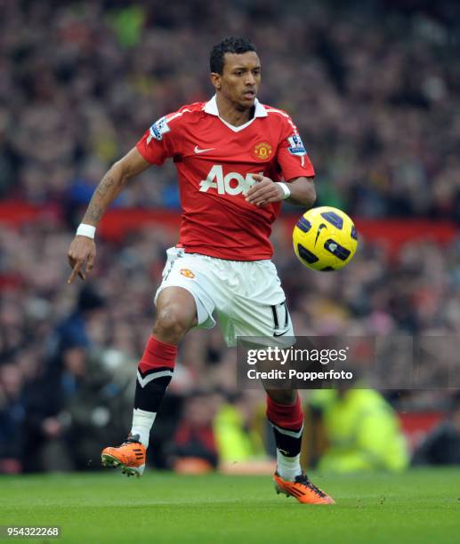 Nani of Manchester United in action during the Barclays Premier League match between Manchester United and Birmingham City at Old Trafford on January...