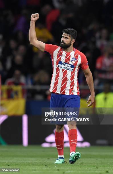 Atletico Madrid's Spanish forward Diego Costa celebrates the opening goal during the UEFA Europa League semi-final second leg football match between...
