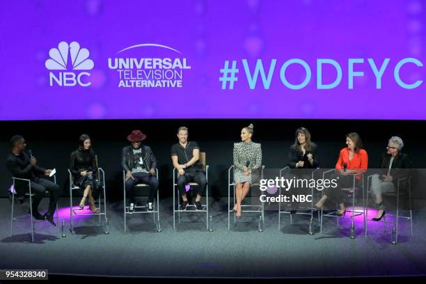 For Your Consideration" -- Pictured: Scott Evans, Moderator ; Jenna Dewan, NE-YO, Derek Hough, Jennifer Lopez, Elaine Goldsmith-Thomas, Executive...