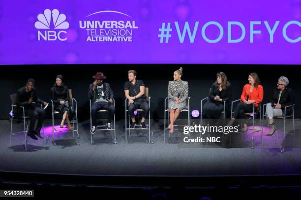 For Your Consideration" -- Pictured: Scott Evans, Moderator ; Jenna Dewan, NE-YO, Derek Hough, Jennifer Lopez, Elaine Goldsmith-Thomas, Executive...