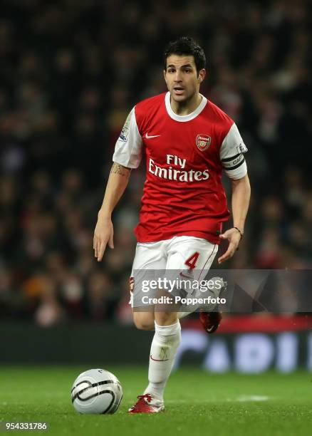 Cesc Fabregas of Arsenal in action during the Carling Cup Semi Final Second Leg match between Arsenal and Ipswich Town at the Emirates Stadium on...