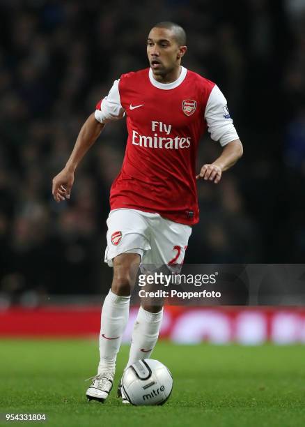 Gael Clichy of Arsenal in action during the Carling Cup Semi Final Second Leg match between Arsenal and Ipswich Town at the Emirates Stadium on...
