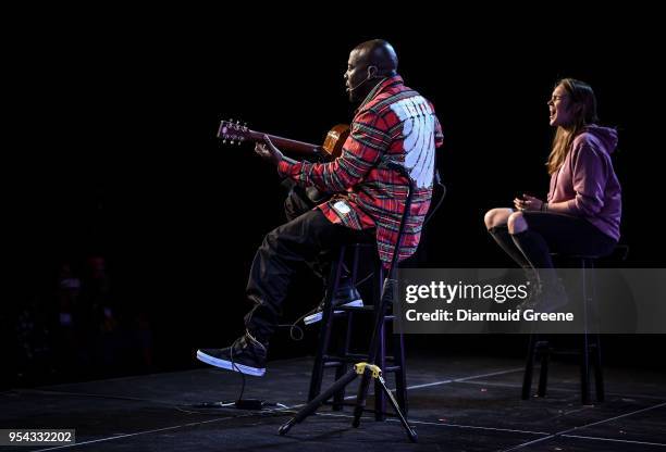 Louisiana , United States - 3 May 2018; Wyclef Jean, Musician & Producer preforms with Moira Mack, Musician on the Music Note stage during day three...