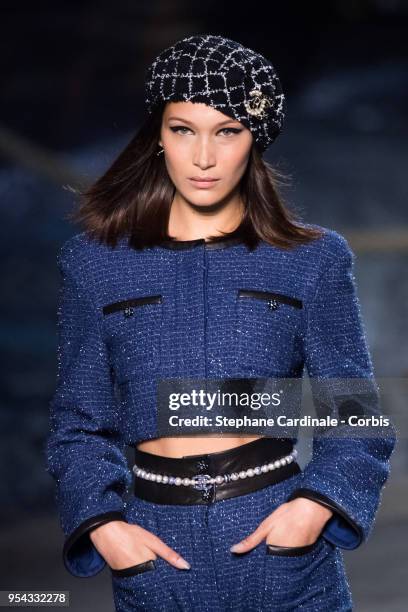 Model Bella Hadid walks the runway during the Chanel Cruise 2018/2019 Collection at Le Grand Palais on May 3, 2018 in Paris, France.