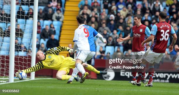 Aston Villa goalkeeper Brad Friedel lets a shot by Nikola Kalinic of Blackburn cross the line during the FA Cup sponsored by E.On 4th Round match...