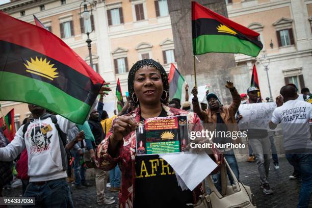 Demonstration of the community of Biafra in Italy in Piazza Montecitorio with signs, Liberta 'for biafrani' and 'Biafra referendum' signs raised by...