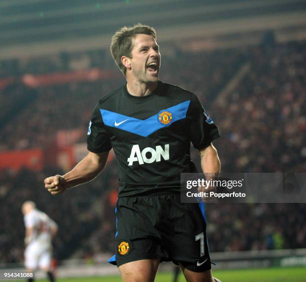 Michael Owen of Manchester United celebrates after scoring a goal during the FA Cup sponsored by E.ON 4th round match between Southampton and...