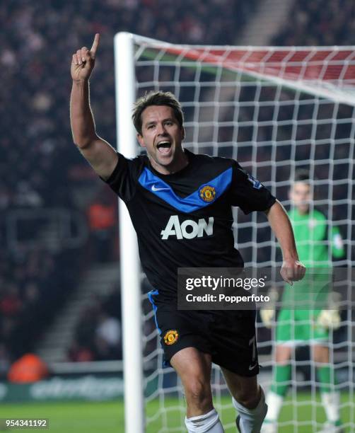 Michael Owen of Manchester United celebrates after scoring a goal during the FA Cup sponsored by E.ON 4th round match between Southampton and...