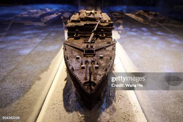 The shipwrecks of 3D model during "Titanic the Artifact Exhibition" at Hangu art Gallery on May 3, 2018 in Wuhan, Hubei province, China. An...