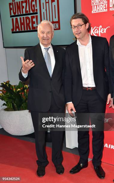 Edmund Stoiber and Andreas Scheuer attend the BILD Muenchen Newspaper 50th anniversary party at MTTC IPHITOS on May 3, 2018 in Munich, Germany.