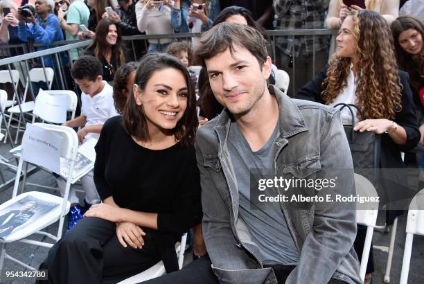 Actors Mila Kunis and Ashton Kutcher at the Zoe Saldana Walk Of Fame Star Ceremony on May 3, 2018 in Hollywood, California.