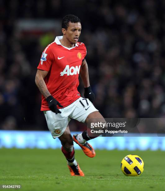 Nani of Manchester United in action during the Barclays Premier League match between Manchester United and Aston Villa at Old Trafford on February 1,...