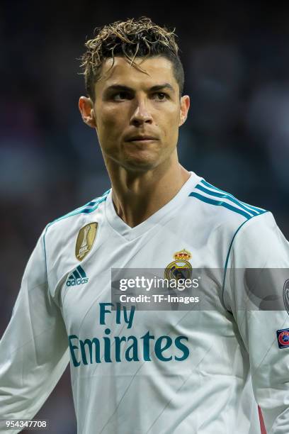 Cristiano Ronaldo of Real Madrid looks on during the UEFA Champions League Semi Final Second Leg match between Real Madrid and Bayern Muenchen at the...