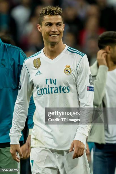Cristiano Ronaldo of Real Madrid looks on during the UEFA Champions League Semi Final Second Leg match between Real Madrid and Bayern Muenchen at the...