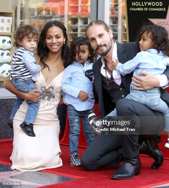 Zoe Saldana with her husband, Marco Perego and their children, Bowie Ezio Perego-Saldana, Cy Aridio Perego-Saldana and Ezio Perego attend the...