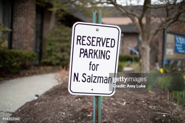 Reserved parking sign for NXIVM president Nancy Salzman outside of the group's office at 455 New Karner Road on April 26, 2018 in Albany, New York....