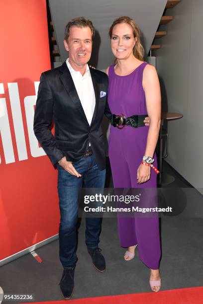 John Juergens and Julia Scharf attend the BILD Muenchen Newspaper 50th anniversary party at MTTC IPHITOS on May 3, 2018 in Munich, Germany.