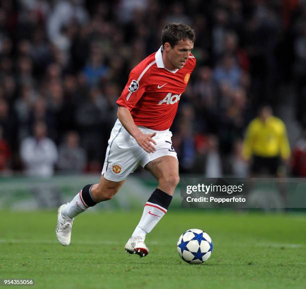 Michael Owen of Manchester United in action during the UEFA Champions League Semi-Final second leg match between Manchester United and Schalke 04 at...