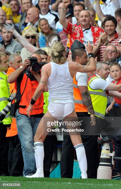 Robbie Savage of Derby strips to his underwear and bids farewell to fans on his 631st and final appearance after the npower Championship match...